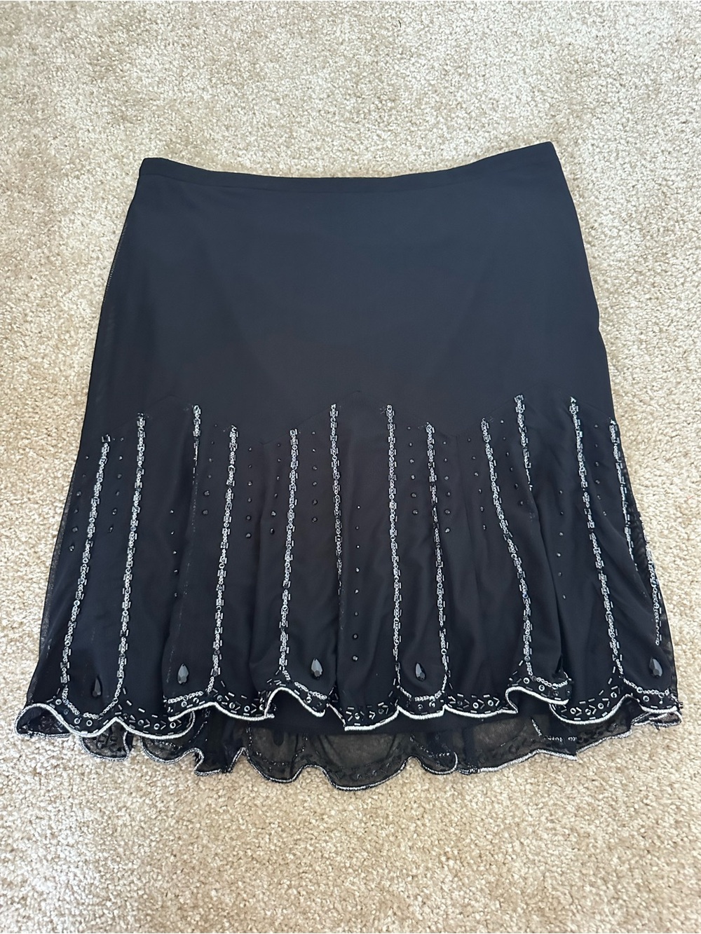 Express Black Embellished Beaded Y2K Flare Skirt